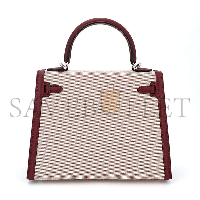 HERMES MASTER KELLY 25 SWIFT AND ECRU TOILE PALLADIUM HARDWARE (25*17*7cm)
